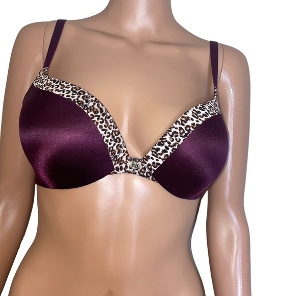 Victoria Secret Push Up Bra Women's size 32 D purple cheetah underwire padded - Picture 1 of 6
